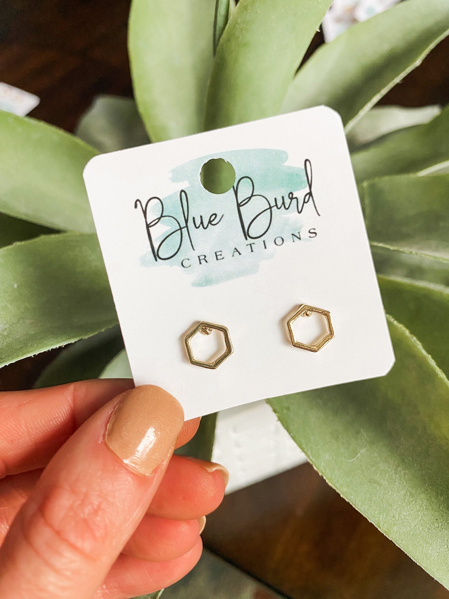 Gold Hexagon Studs