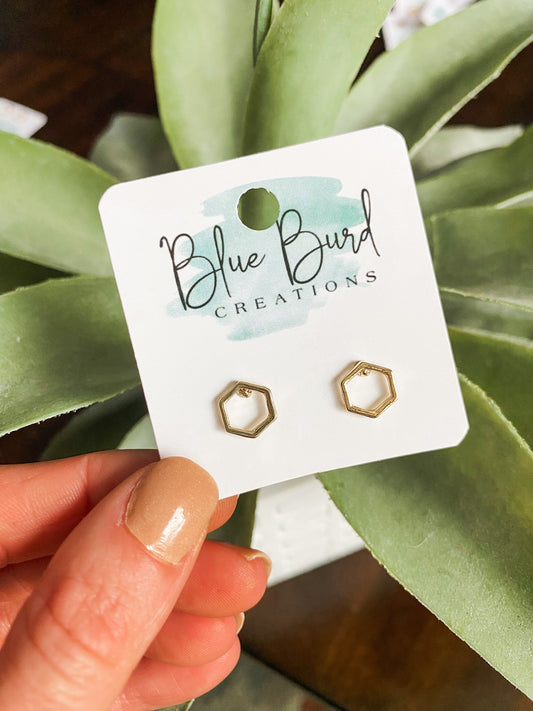Gold Hexagon Studs