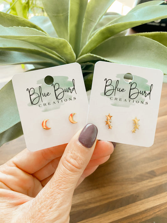 Gold Moon & Stars Studs