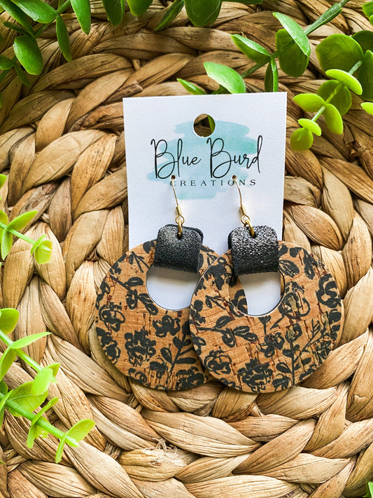 Black Floral Cork Hoops