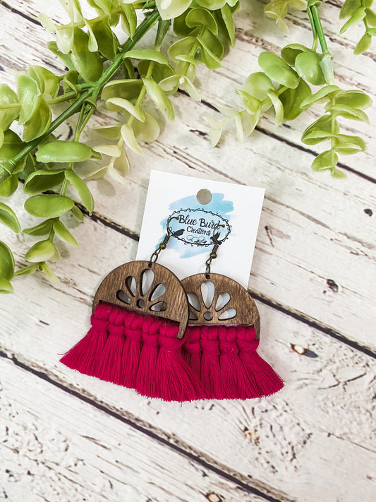 Bright Fuchsia Macrame Earrings
