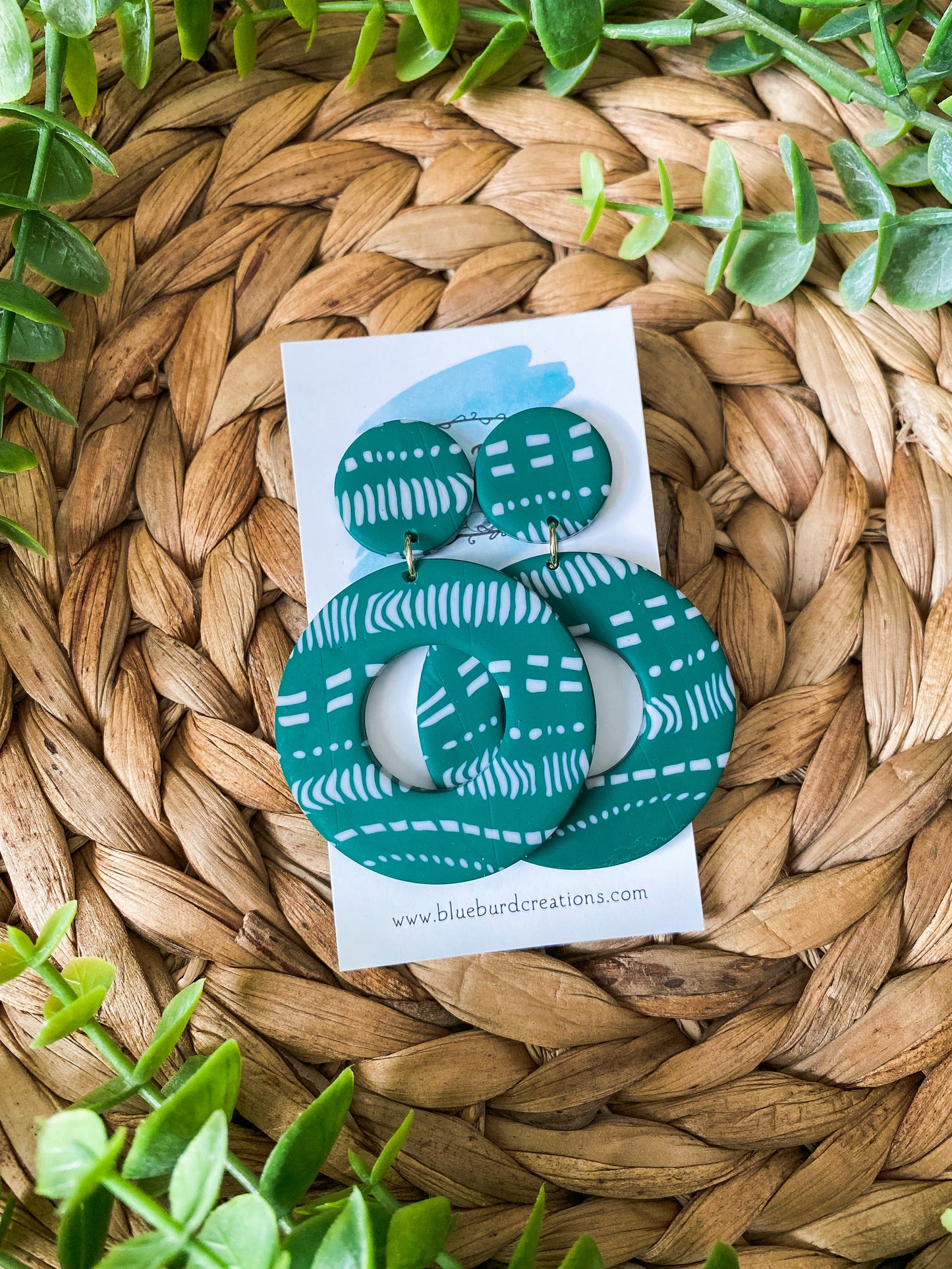 Patterned Green Clay Hoops