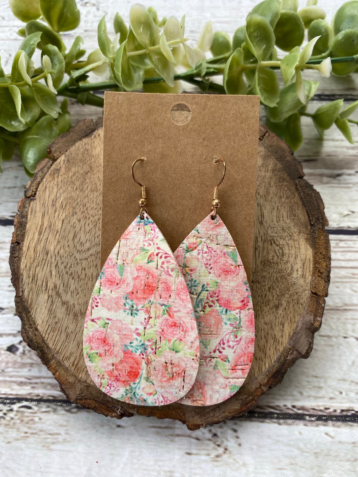 Pink Roses on Cork Teardrops