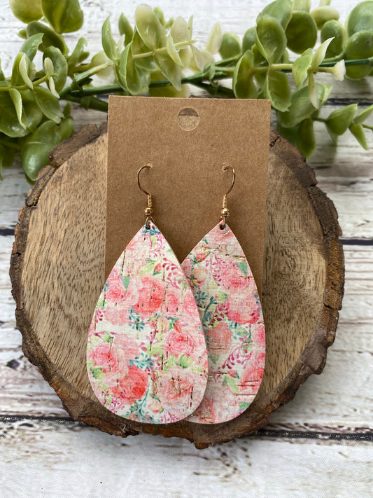 Pink Roses on Cork Teardrops