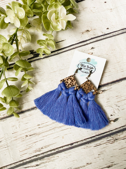 Deep Lavender Leopard Macrame Earrings