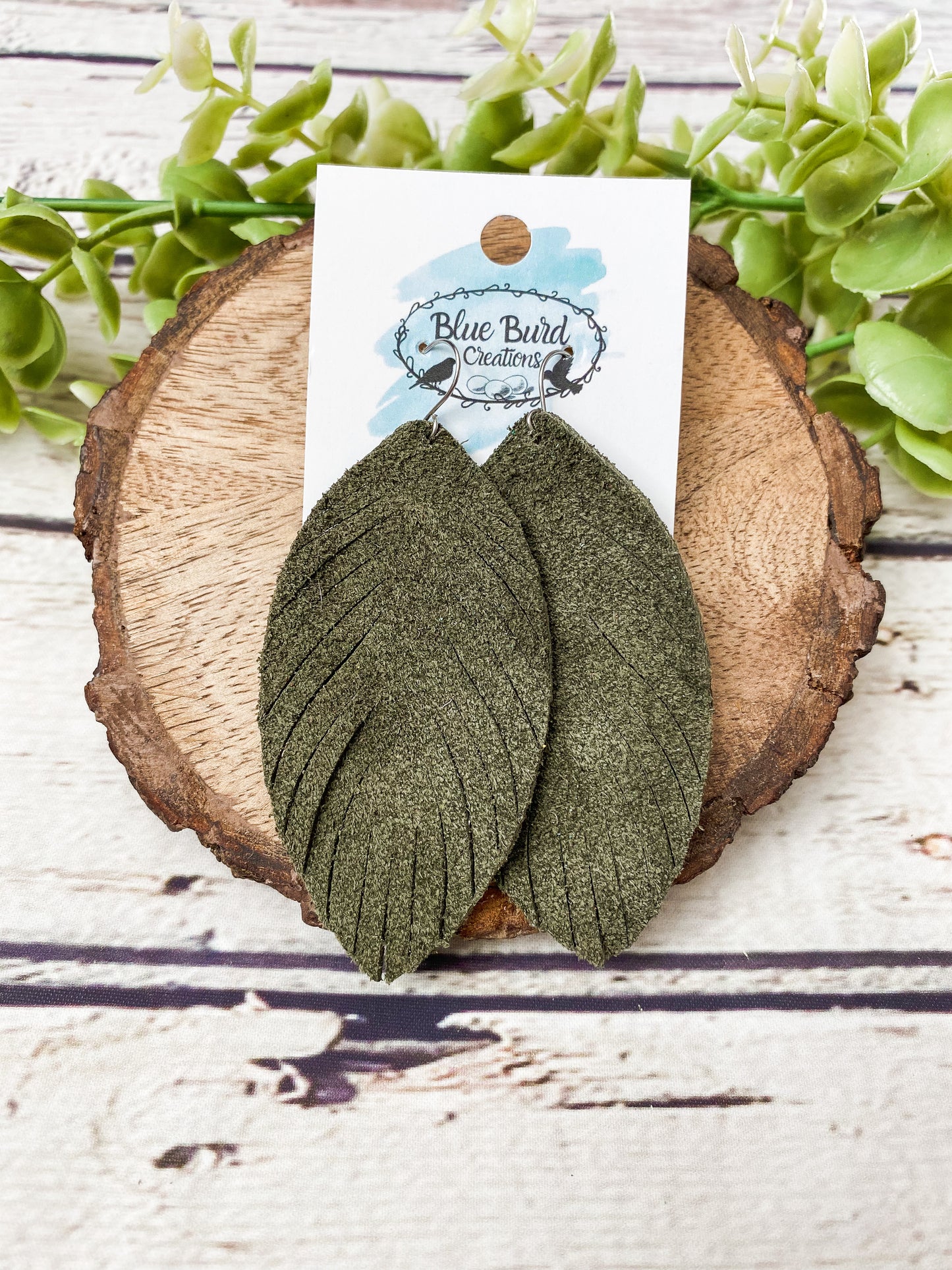 Dark Olive Suede Feather