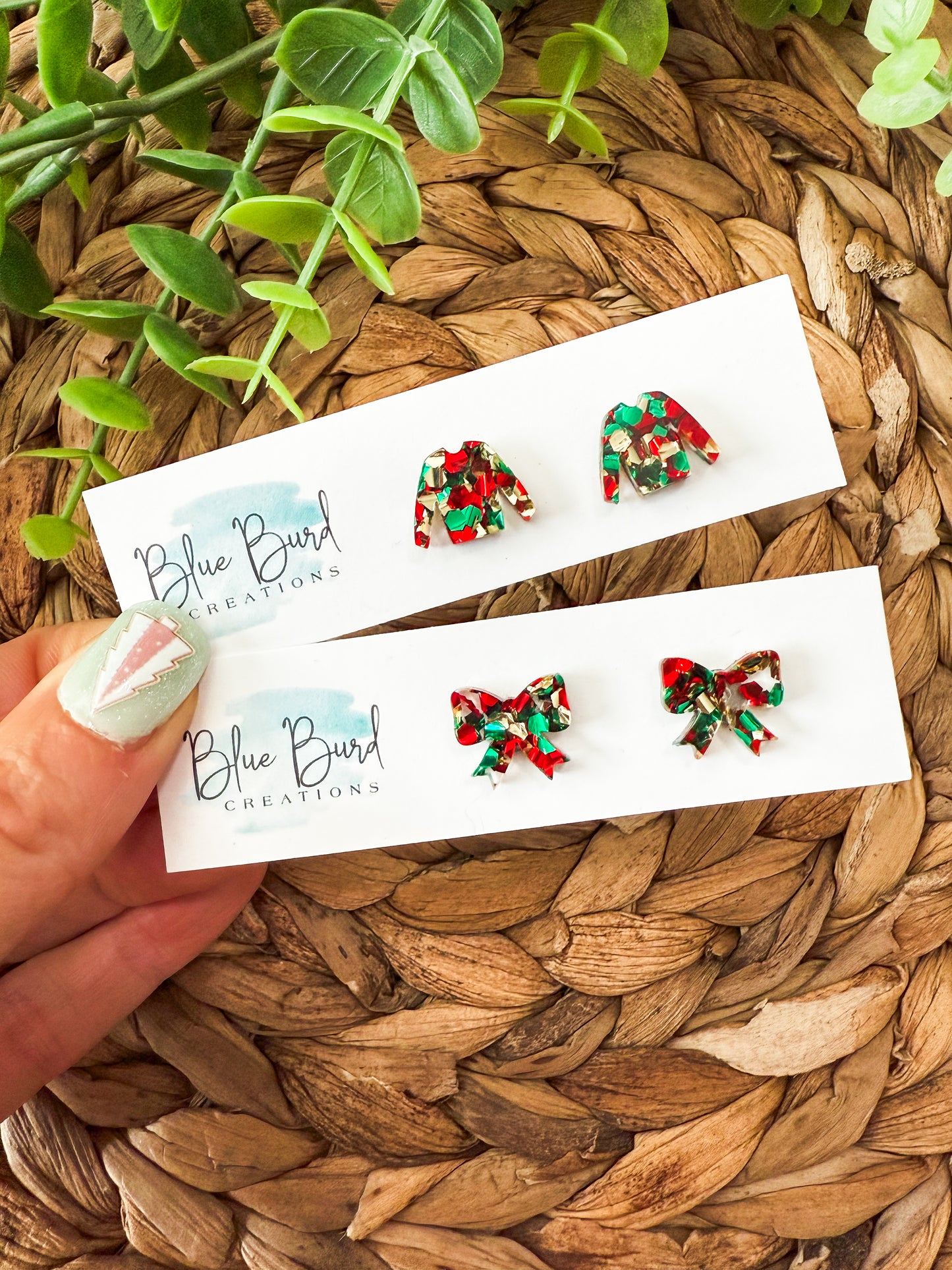 Christmas Sweater and Bow Studs