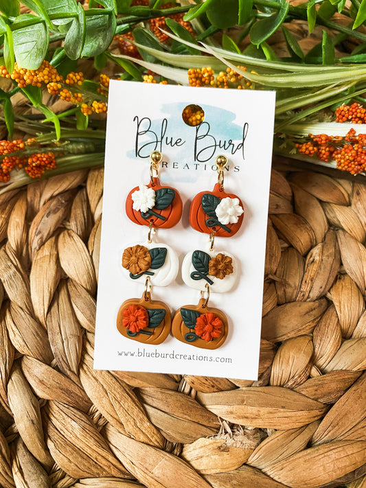 Clay Floral Pumpkin Stack