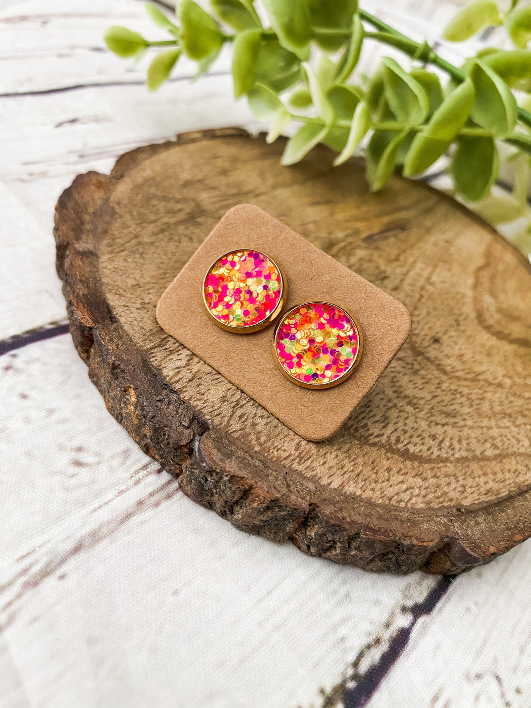 Orange Pumpkin Glitter Studs