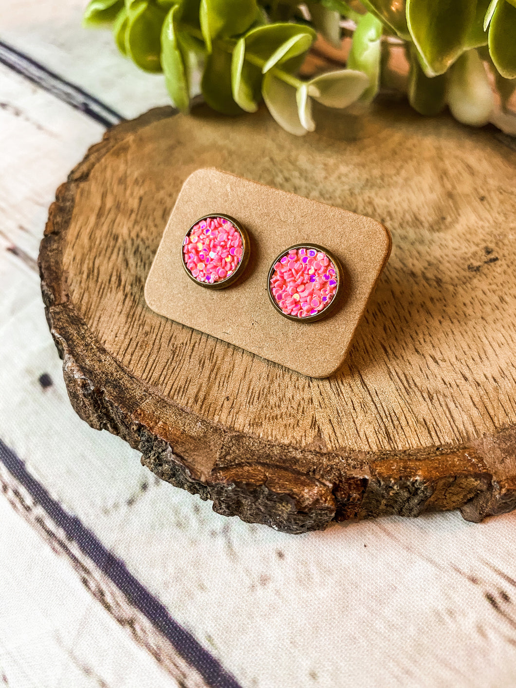 Pink Lemonade Glitter Studs